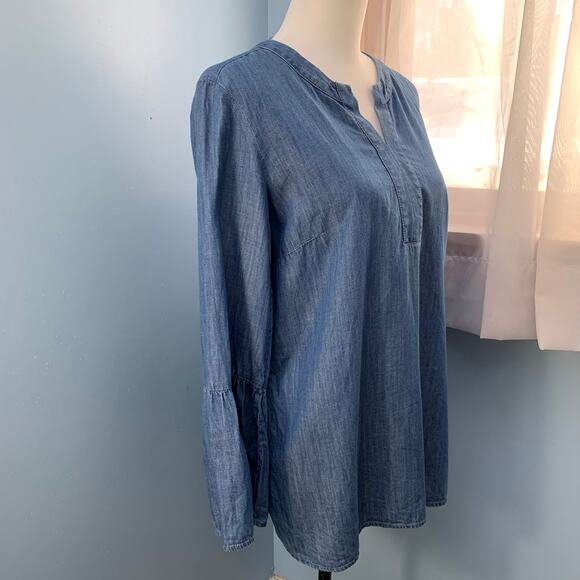 Talbots Chambray Popover Top with Bell Sleeves Size Medium - Picture 5 of 7